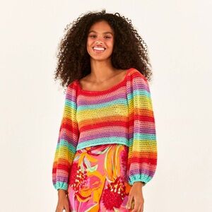 Farm Rio rainbow crochet pullover
